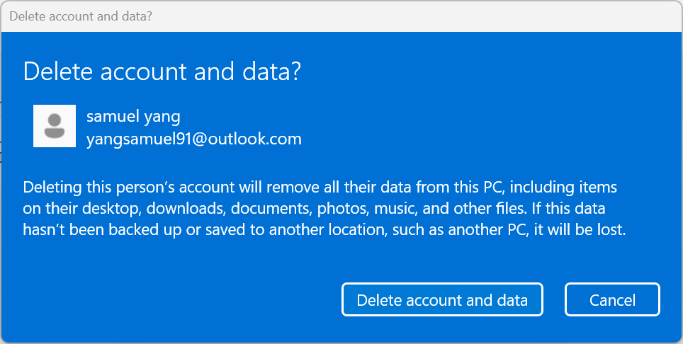 Delete account and data