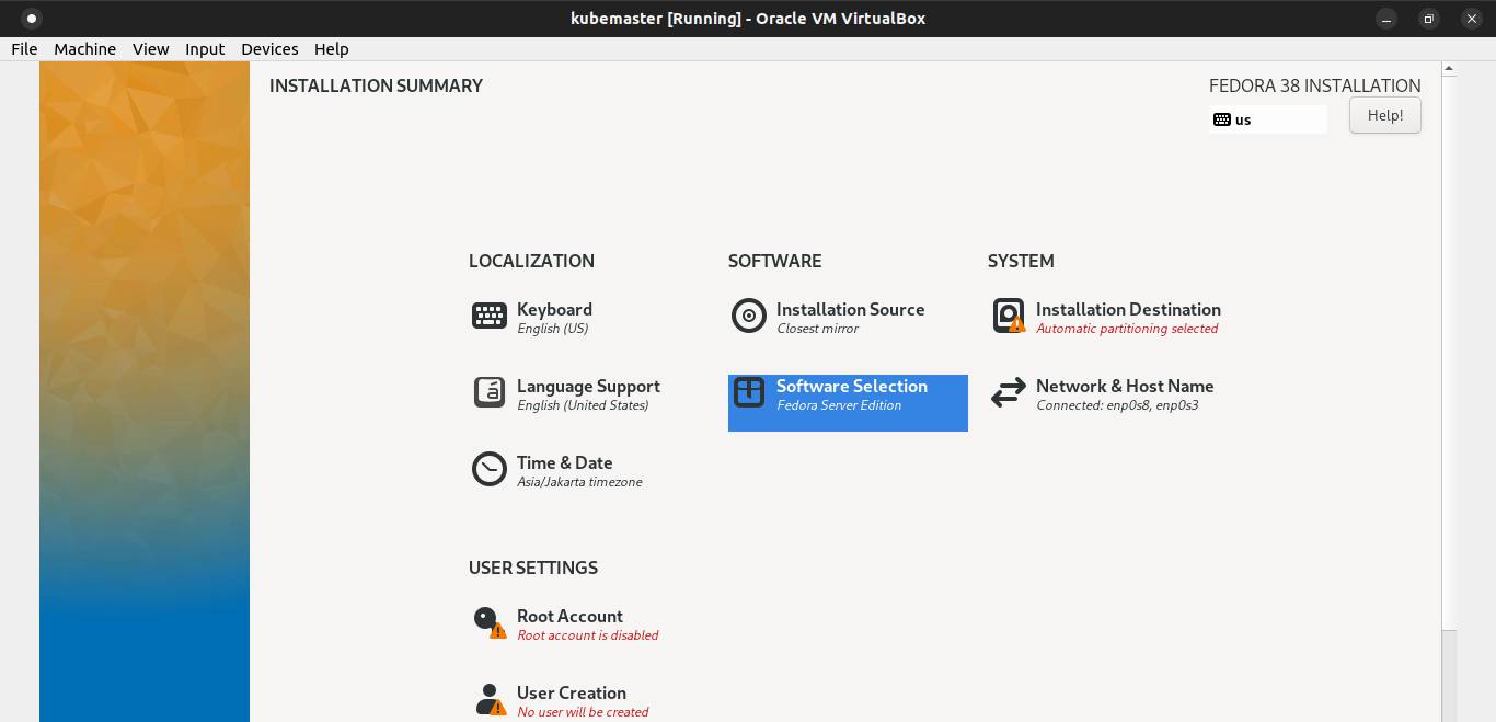 Fedora Server installation