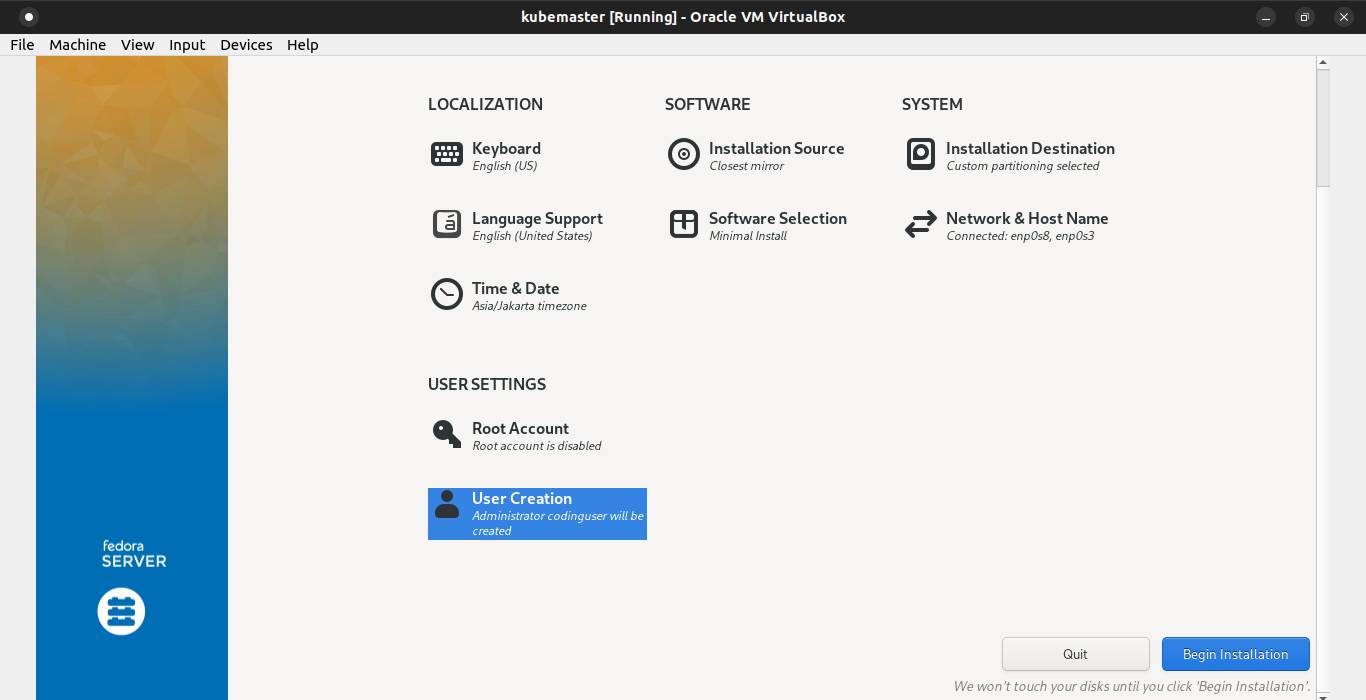 Fedora Server installation